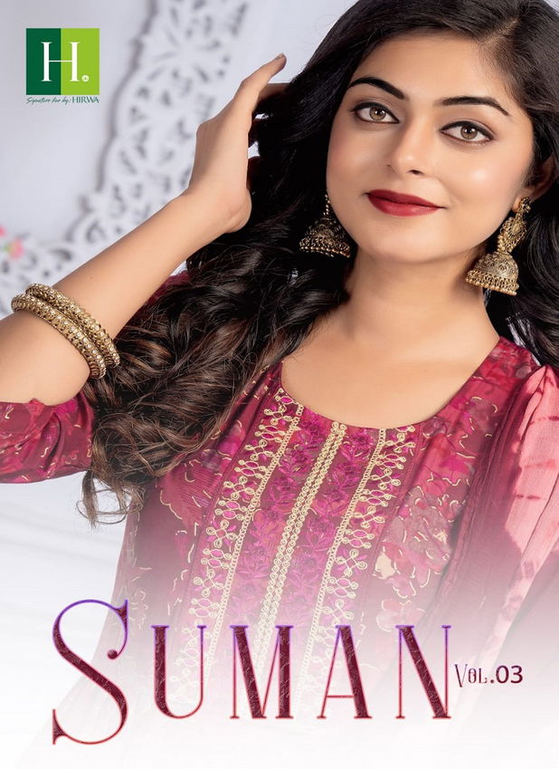 Hirwa suman vol 3 Naira cut Kurtis with embroidery Work